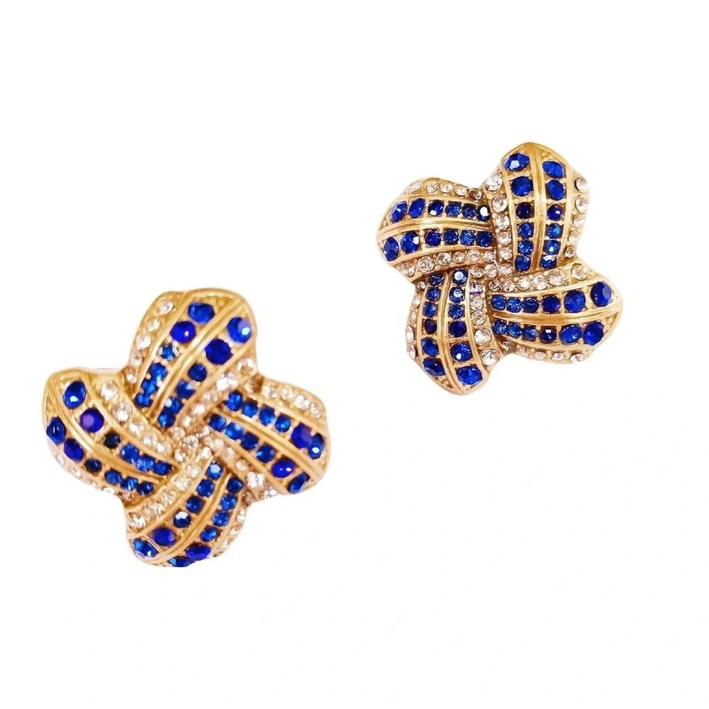 Cubic Zirconia Statement Stud Earrings – Blue & Clear Crystals ✨ - Picture 4 of 11